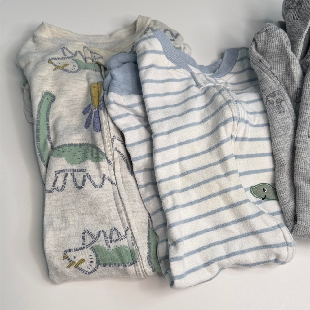 3 x Footie Pajamas (6 month size) ONE PIECE